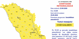 Atenționare de schimbare bruscă a vremii pentru zilele de 29-30 septembrie