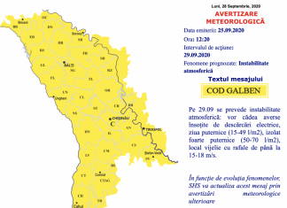 Atenționare de schimbare bruscă a vremii pentru zilele de 29-30 septembrie