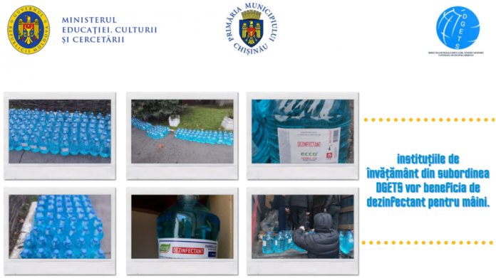 Direcția Generală Educație, Tineret și Sport a Consiliului municipal Chișinău, vă comunică despre asigurarea elevilor și cadrelor didactice cu dezinfectant pentru mâini
