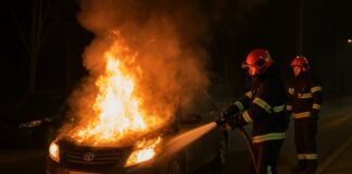Incendiu provocat de un accident rutier în Chișinău: un automobil distrus în totalitate